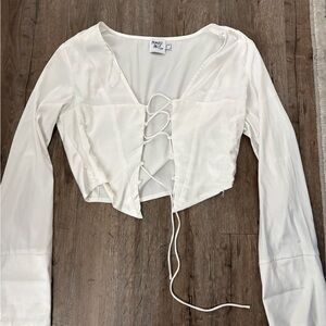 Princess Polly Cream Lace-Up Blouse